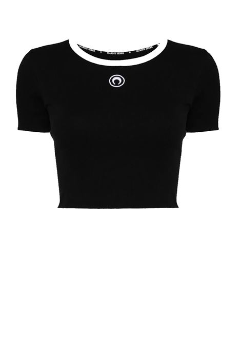 top moon logo bicolor jersey ss cropped donna nero MARINE SERRE | WTO087ACJER0008BK96